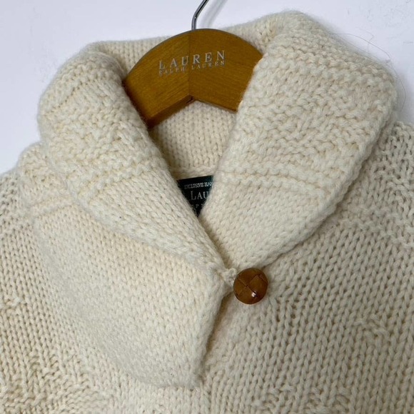 Lauren Ralph Lauren hand‎ knit shawl collar wool sweater - Picture 3 of 10